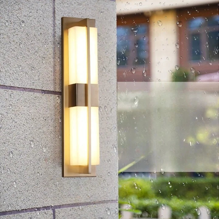 Aplique de pared LED moderno para exteriores, resistente al agua, de color negro y cobre, para porche de jardín