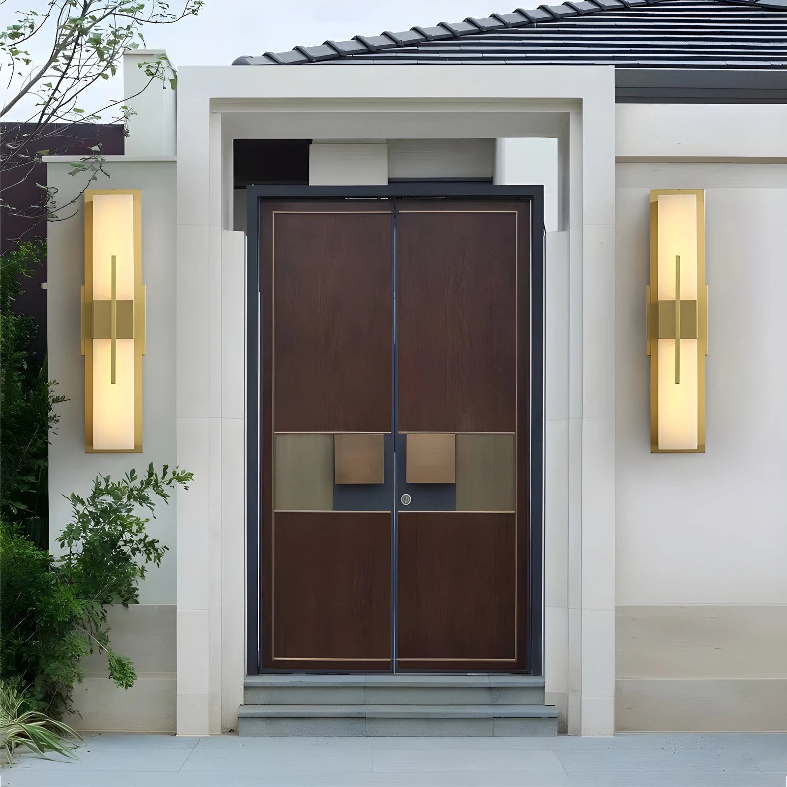 Lámpara de pared LED moderna de cobre negro/dorado para exteriores, resistente al agua, para jardín