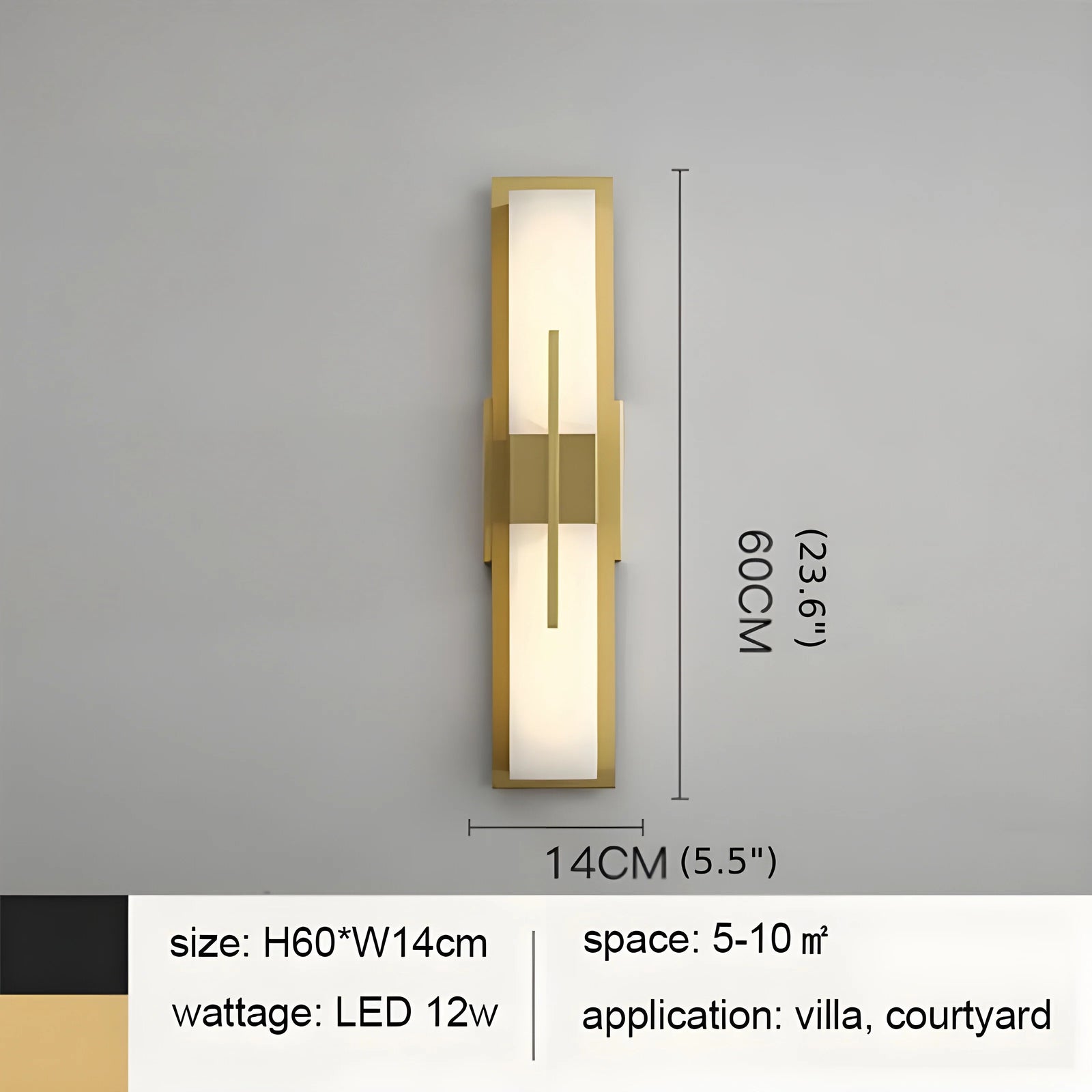 Lámpara de pared LED moderna de cobre negro/dorado para exteriores, resistente al agua, para jardín