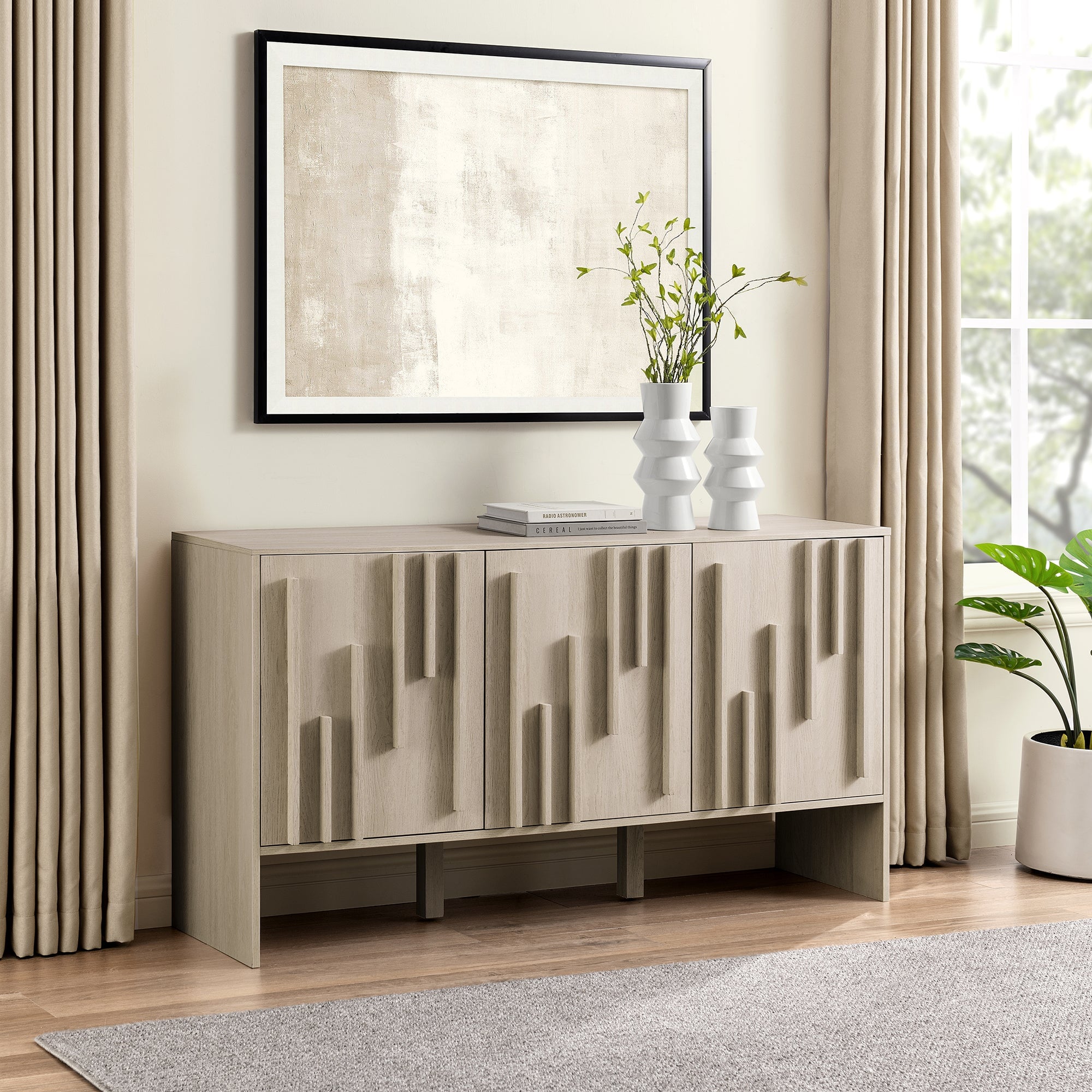 Aparador/soporte para TV con puertas detalladas de madera contemporánea Silas