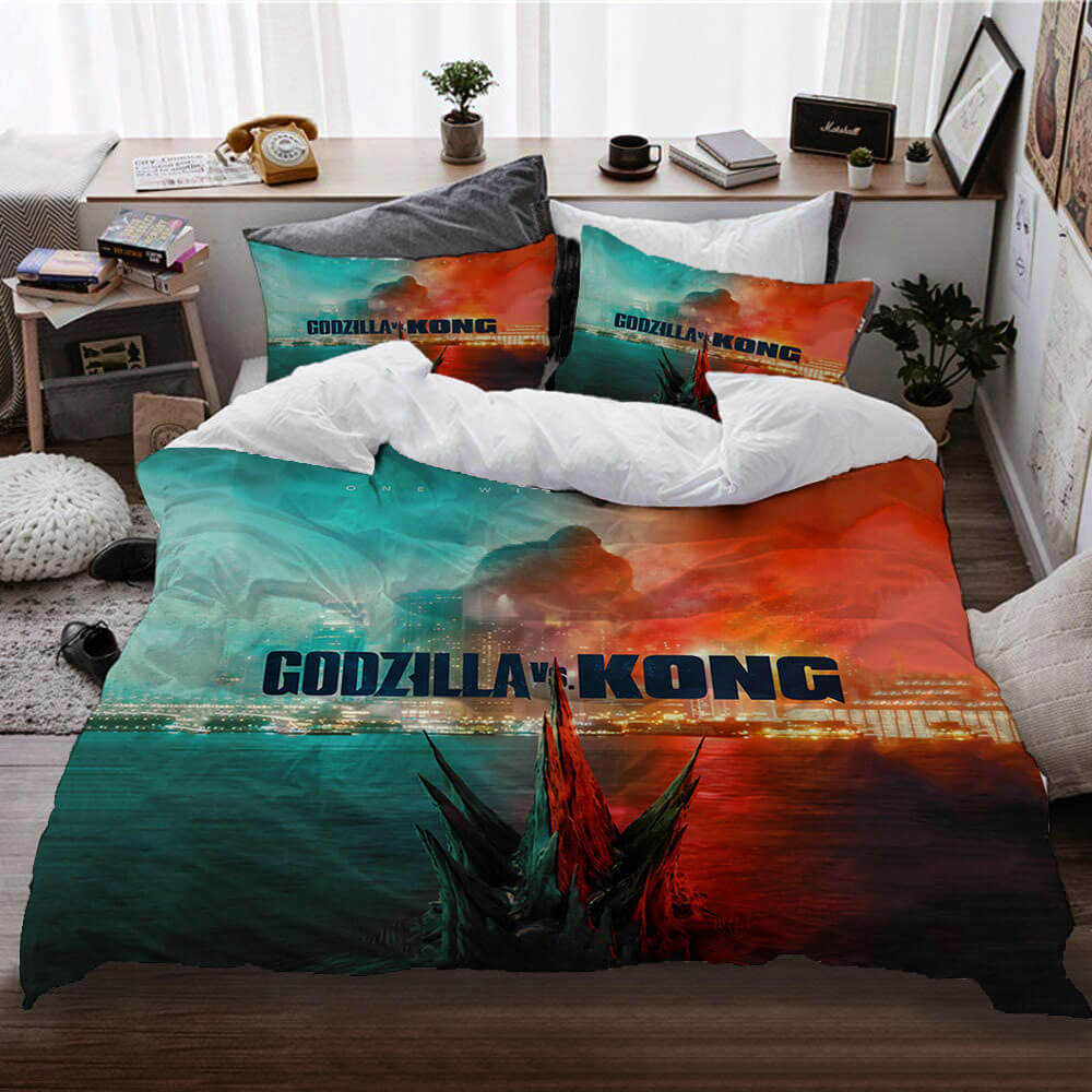 Juego de cama con funda de edredón y estampado de la película Godzilla vs Kong sin relleno