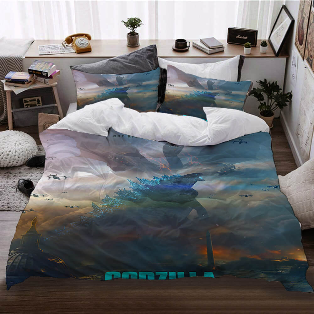 Juego de cama con funda de edredón y estampado de la película Godzilla vs Kong sin relleno