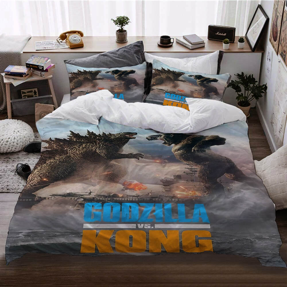 Juego de cama con funda de edredón y estampado de la película Godzilla vs Kong sin relleno