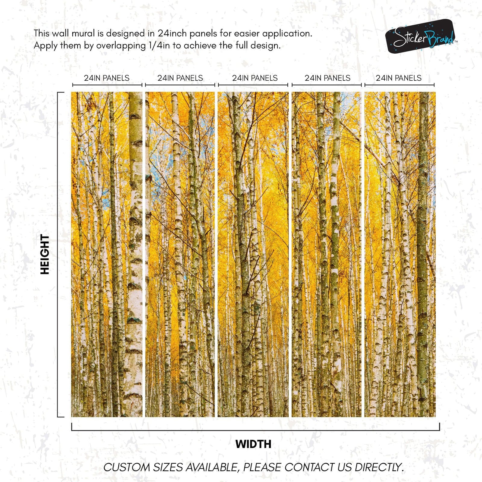Mural de pared con bosque de abedules y paisaje otoñal | Papel pintado autoadhesivo. #6202