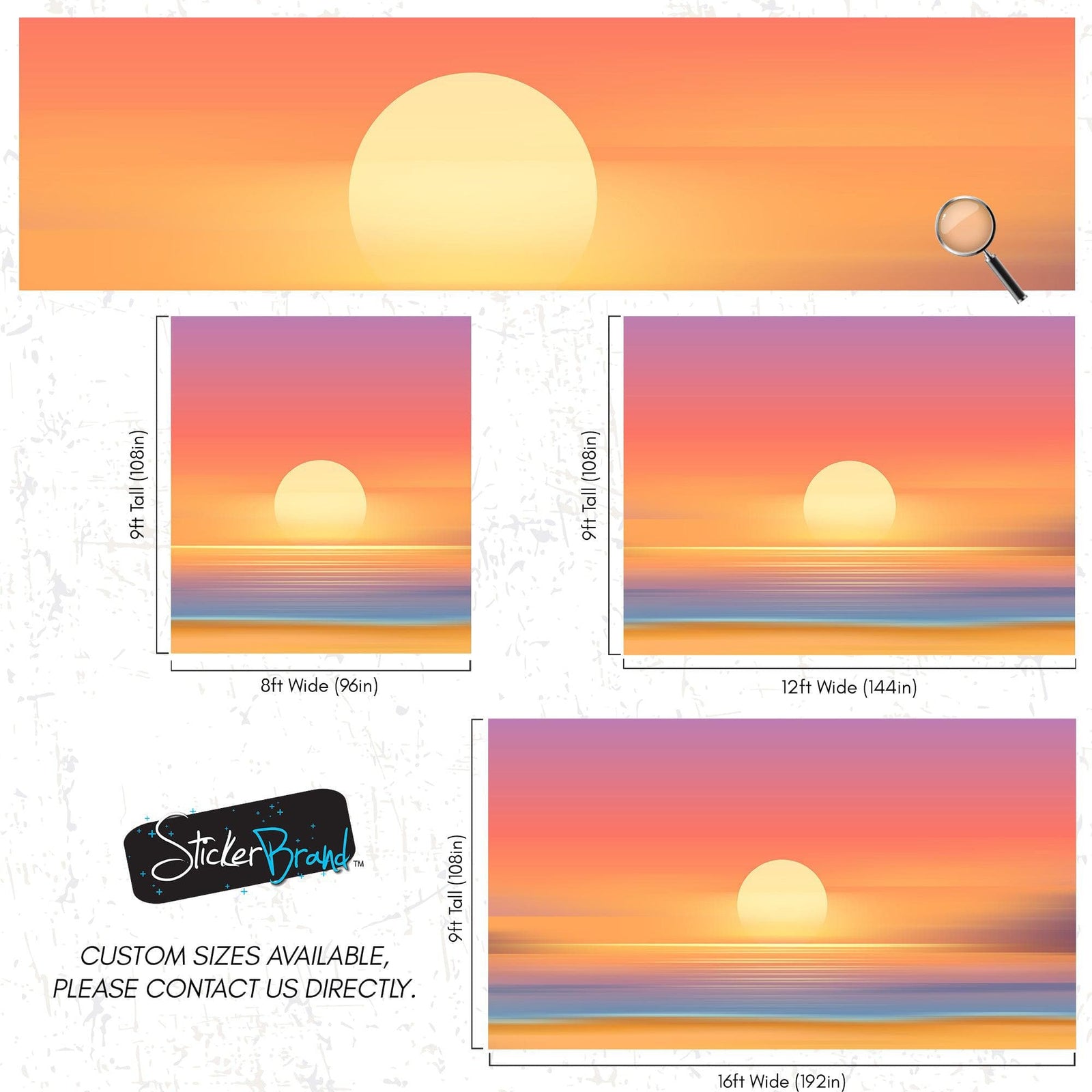Mural de pared de puesta de sol naranja sobre la playa. Puesta de sol abstracta y borrosa sobre la costa. #6393