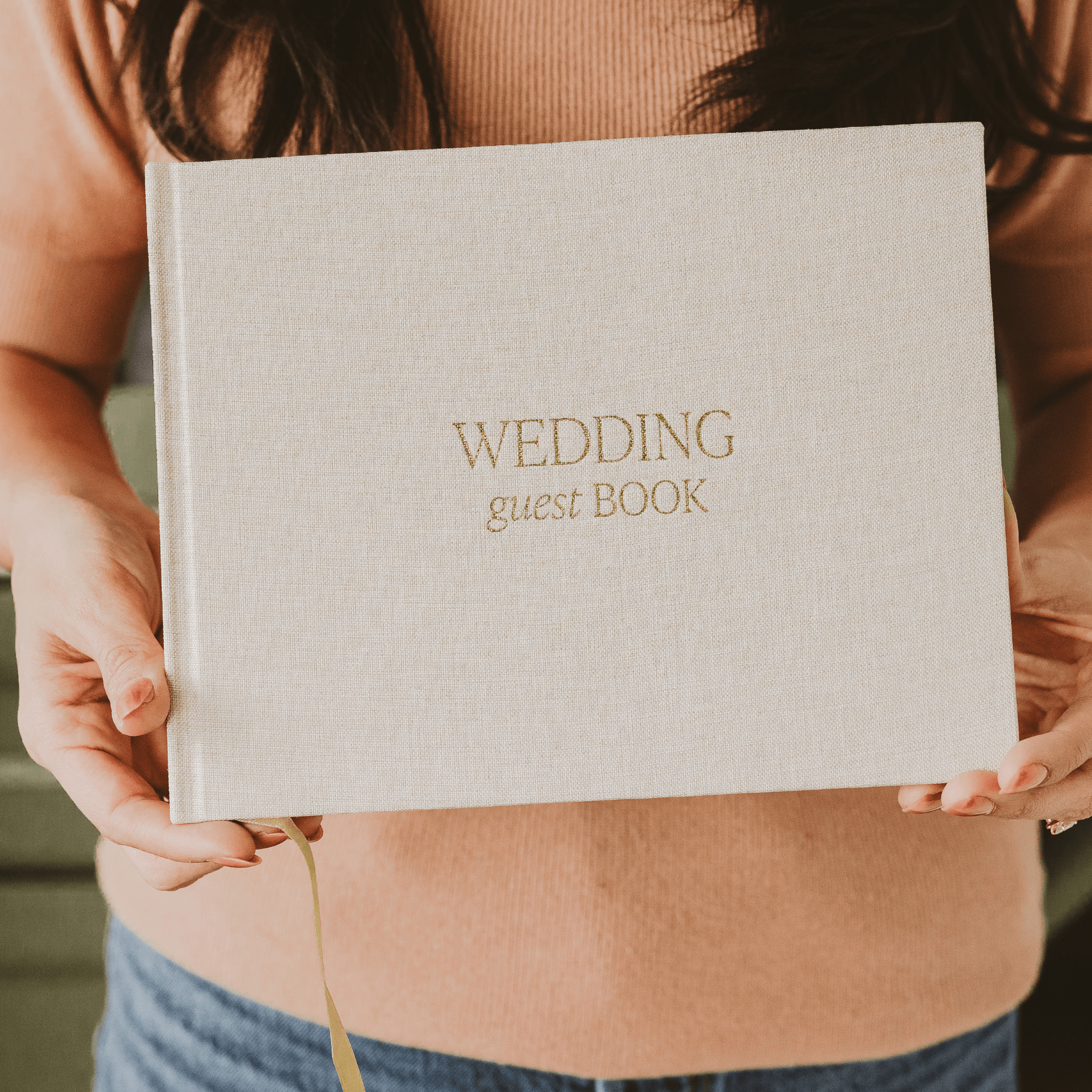Libro de visitas de boda en color canela