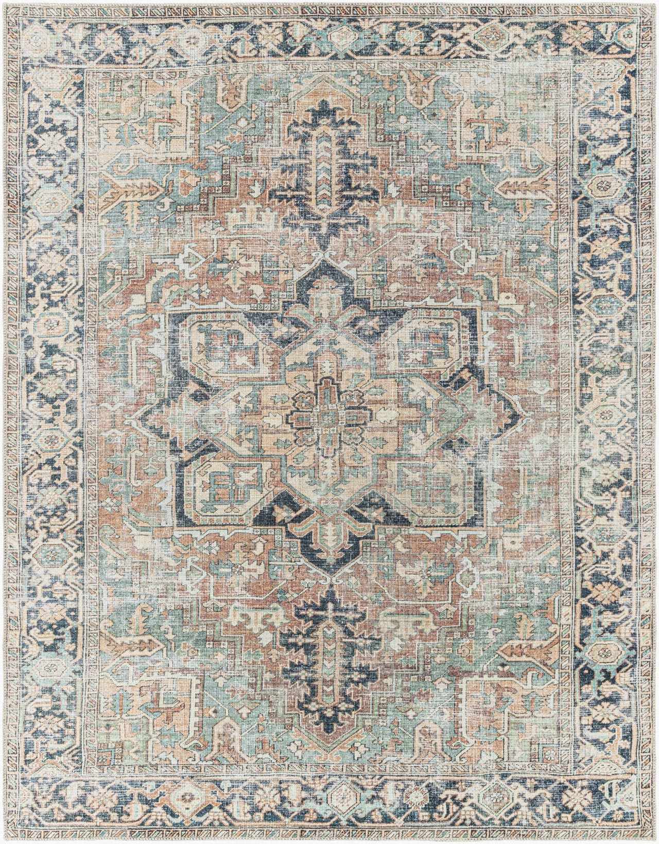 Alfombra lavable vintage Nisa de color verde