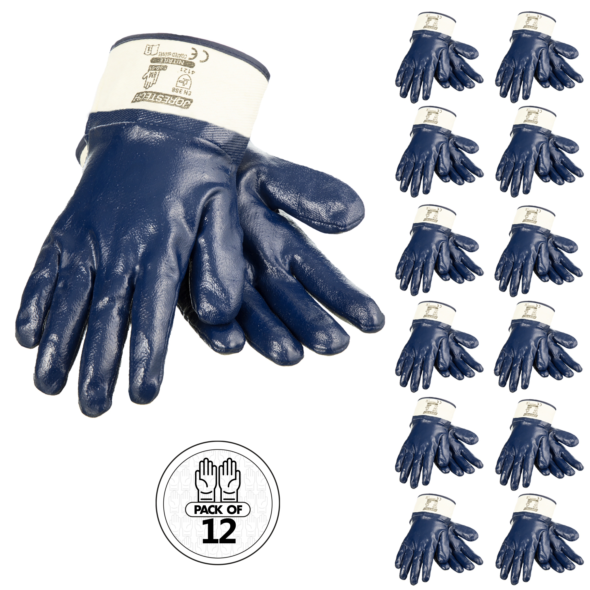 Fully Coated Nitrile Safety Work Gloves – Pack of 12