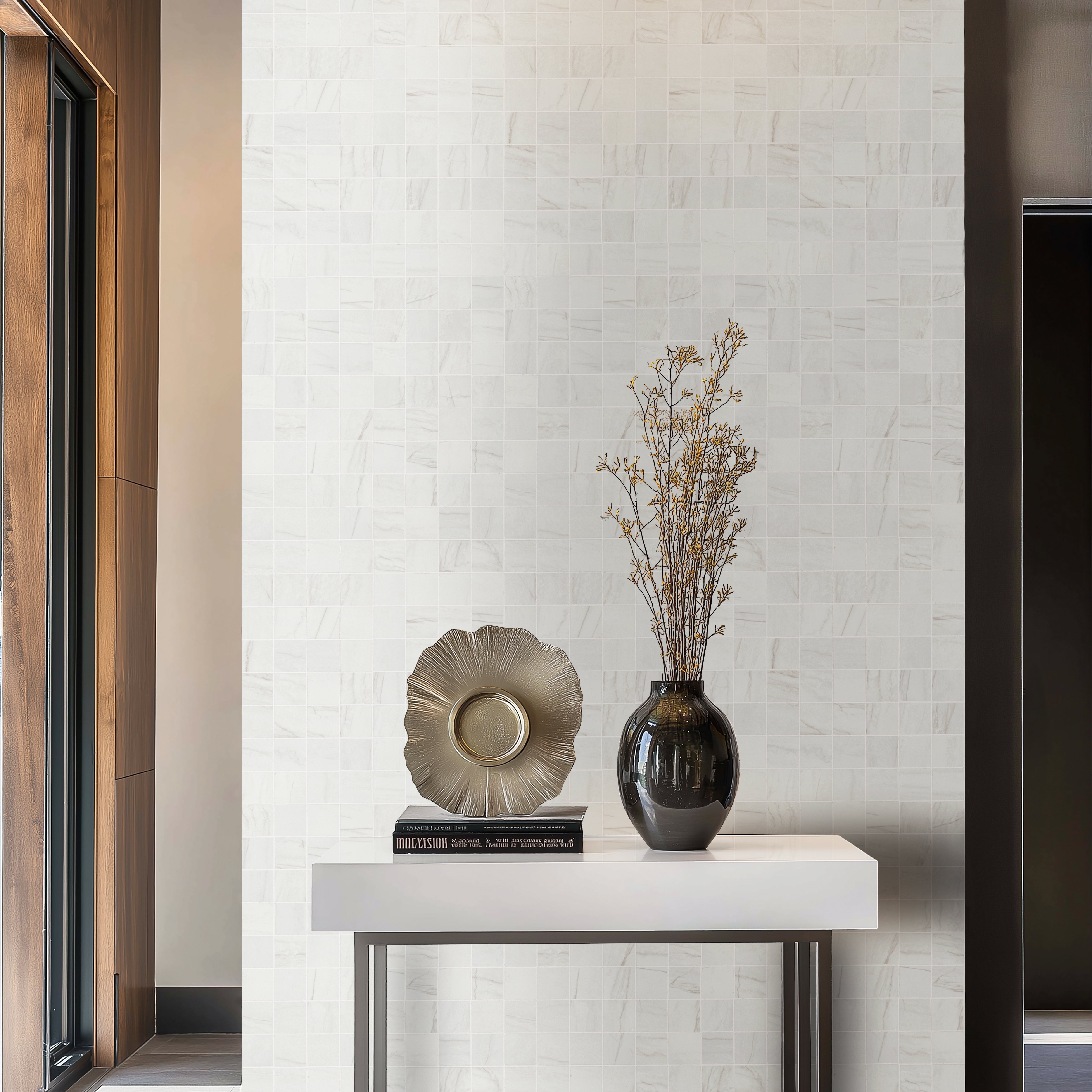 Azulejo de mosaico de porcelana mate Kaya Zermatta Blanca de 30 x 30 cm para piso y pared - Colección MSI