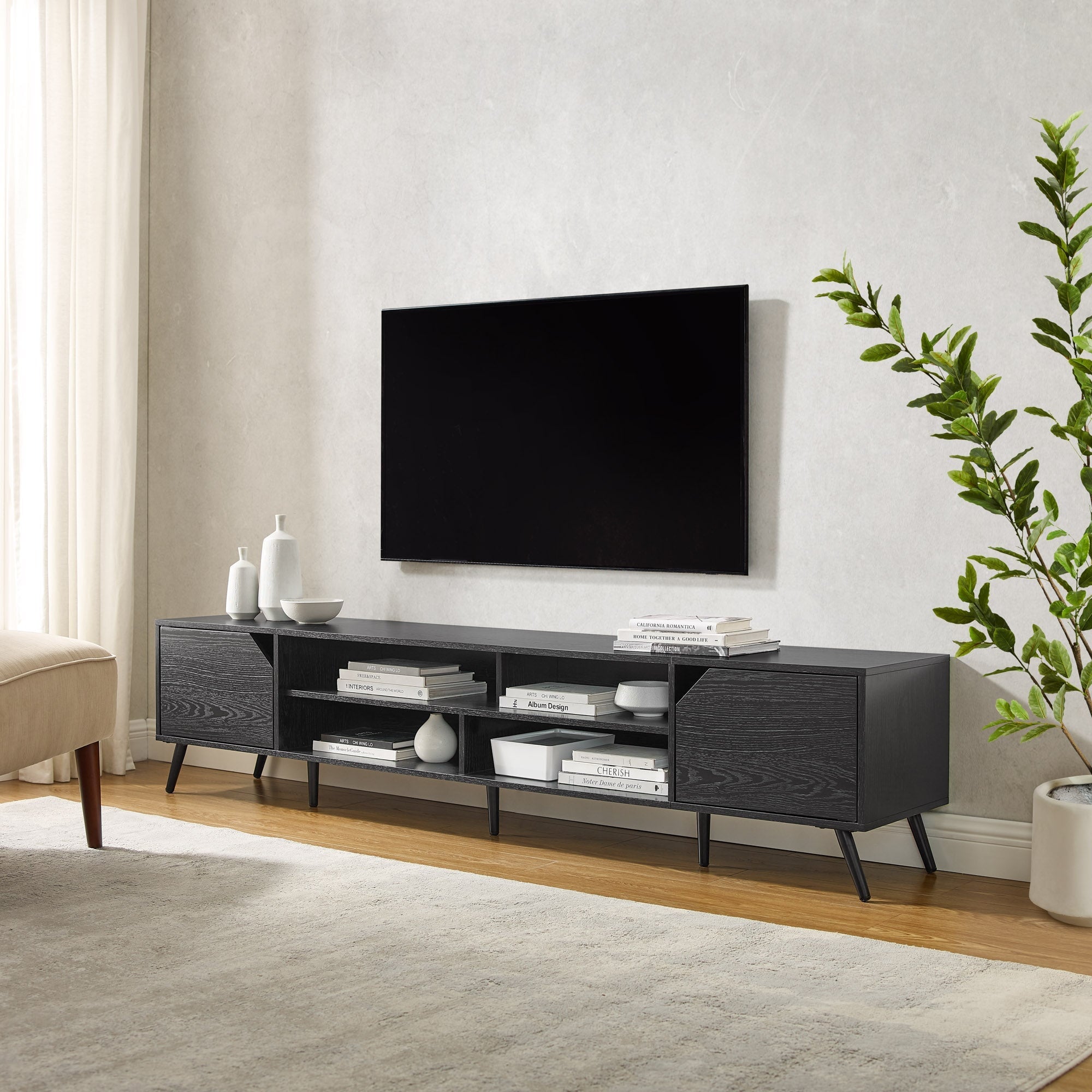 Colección de muebles de TV angulares de estilo moderno de mediados de siglo de Noah
