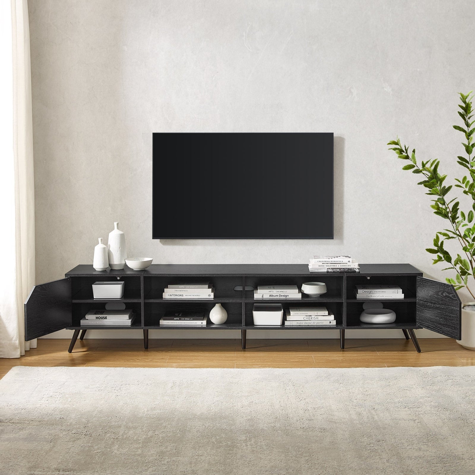 Colección de muebles de TV angulares de estilo moderno de mediados de siglo de Noah