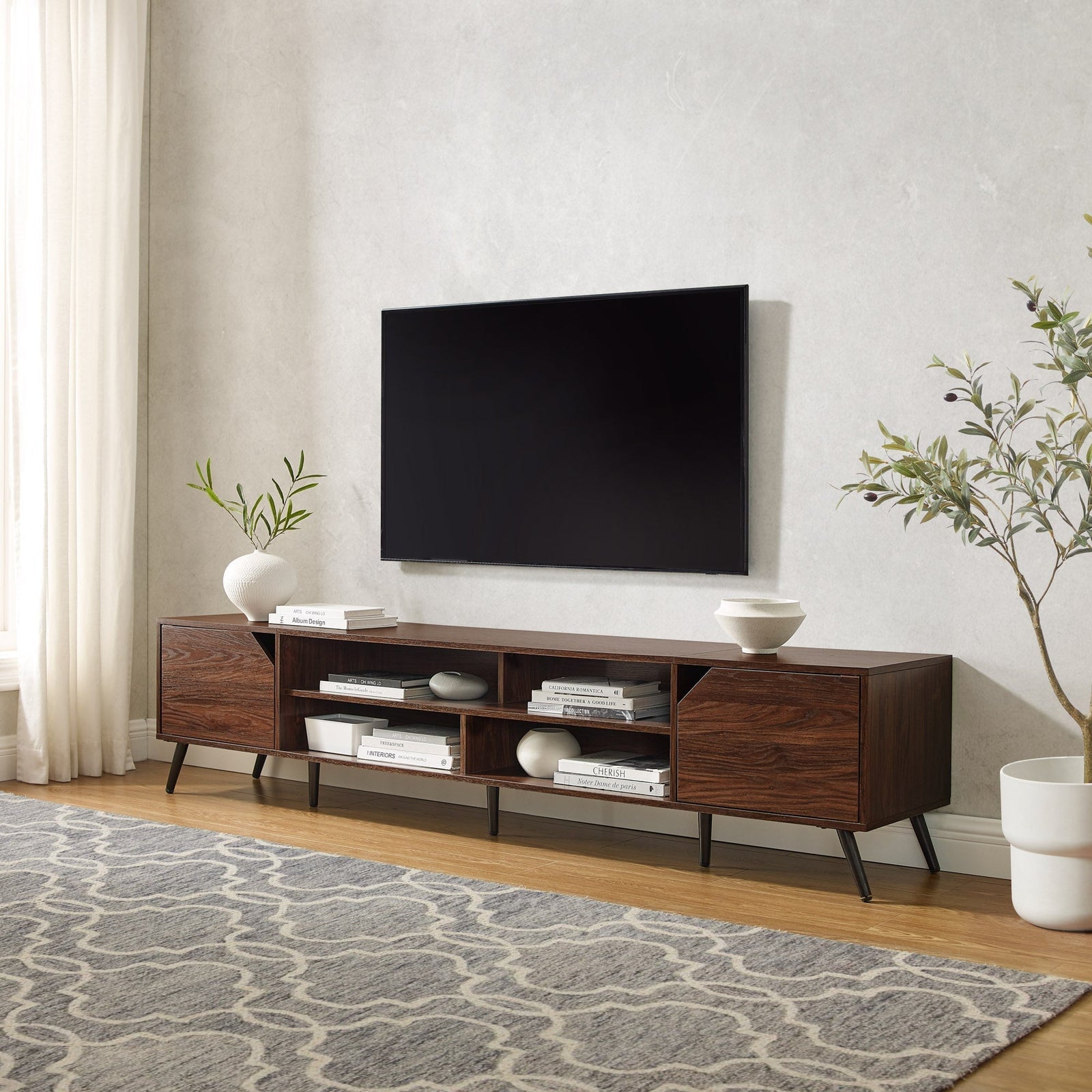 Colección de muebles de TV angulares de estilo moderno de mediados de siglo de Noah