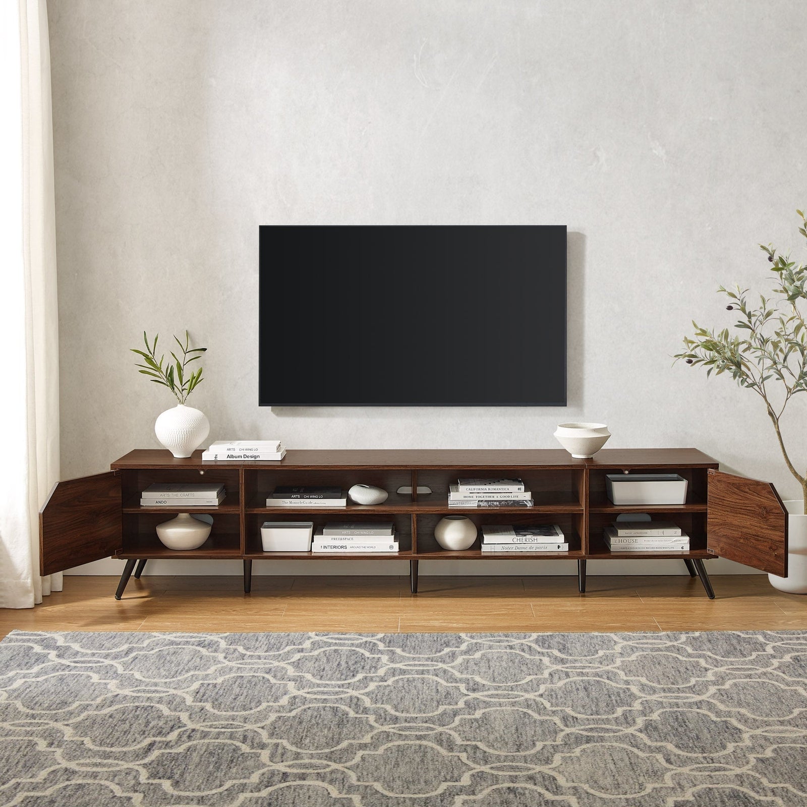 Colección de muebles de TV angulares de estilo moderno de mediados de siglo de Noah