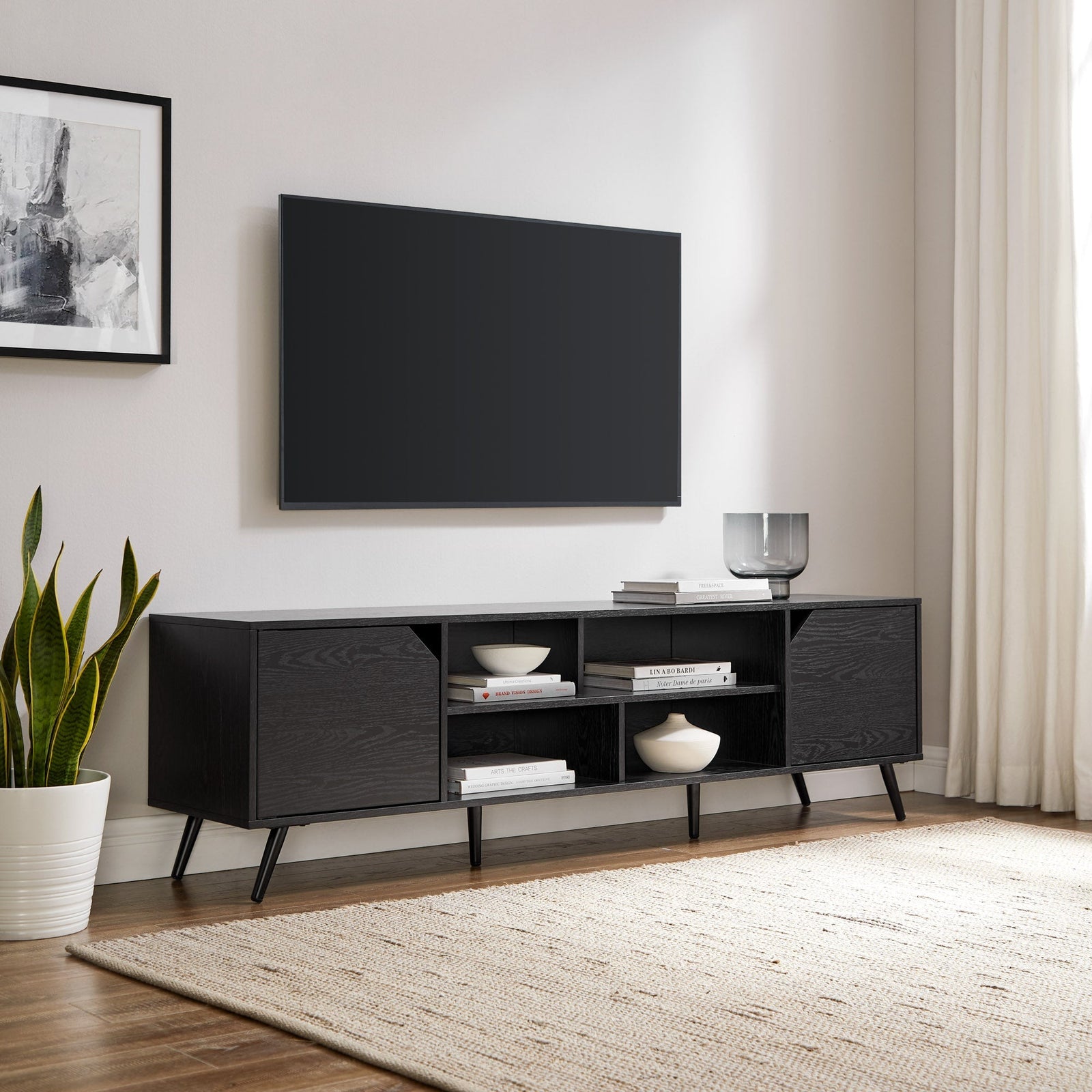 Colección de muebles de TV angulares de estilo moderno de mediados de siglo de Noah