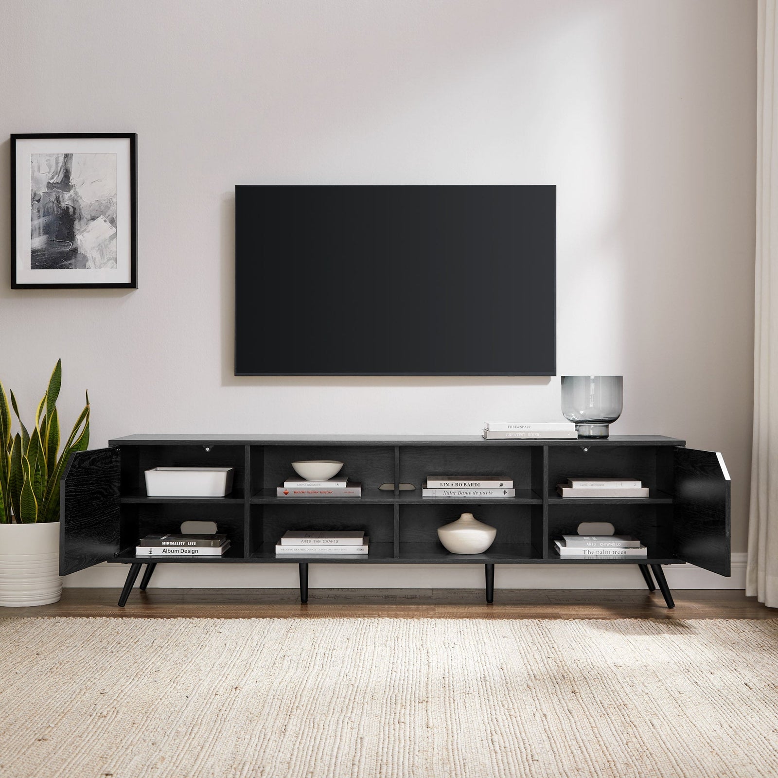 Colección de muebles de TV angulares de estilo moderno de mediados de siglo de Noah