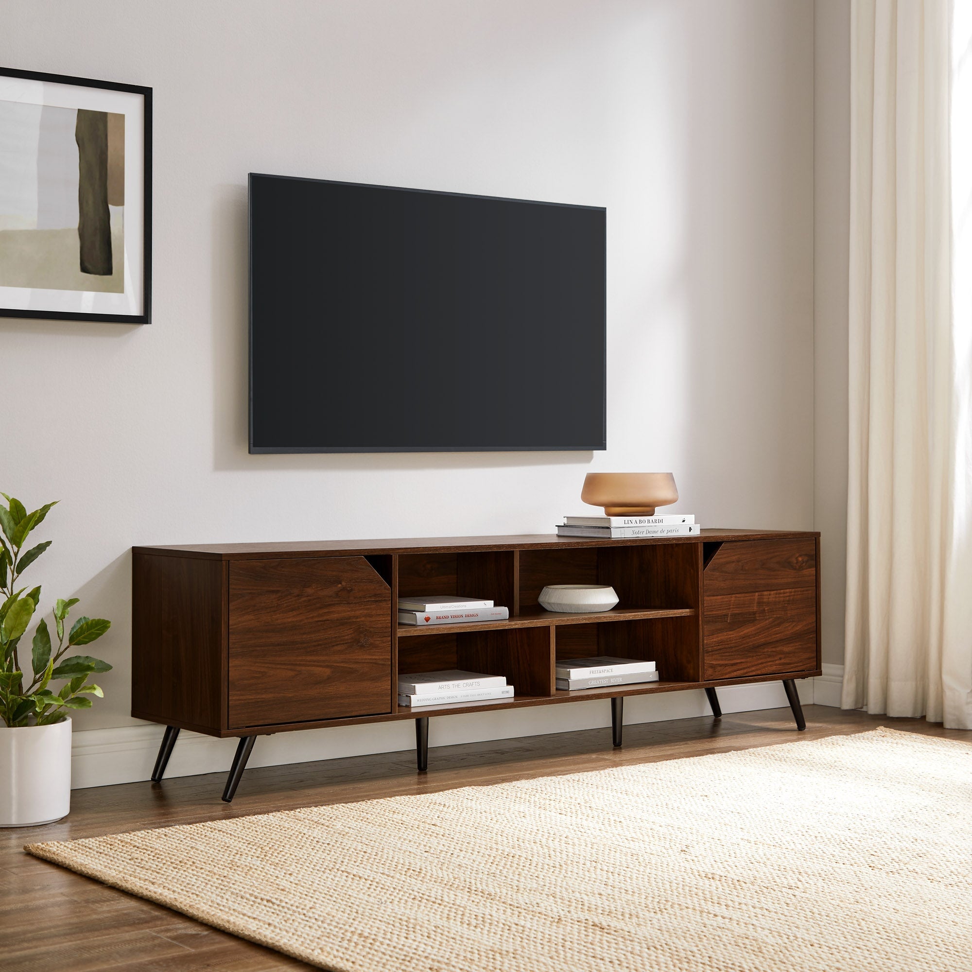 Colección de muebles de TV angulares de estilo moderno de mediados de siglo de Noah