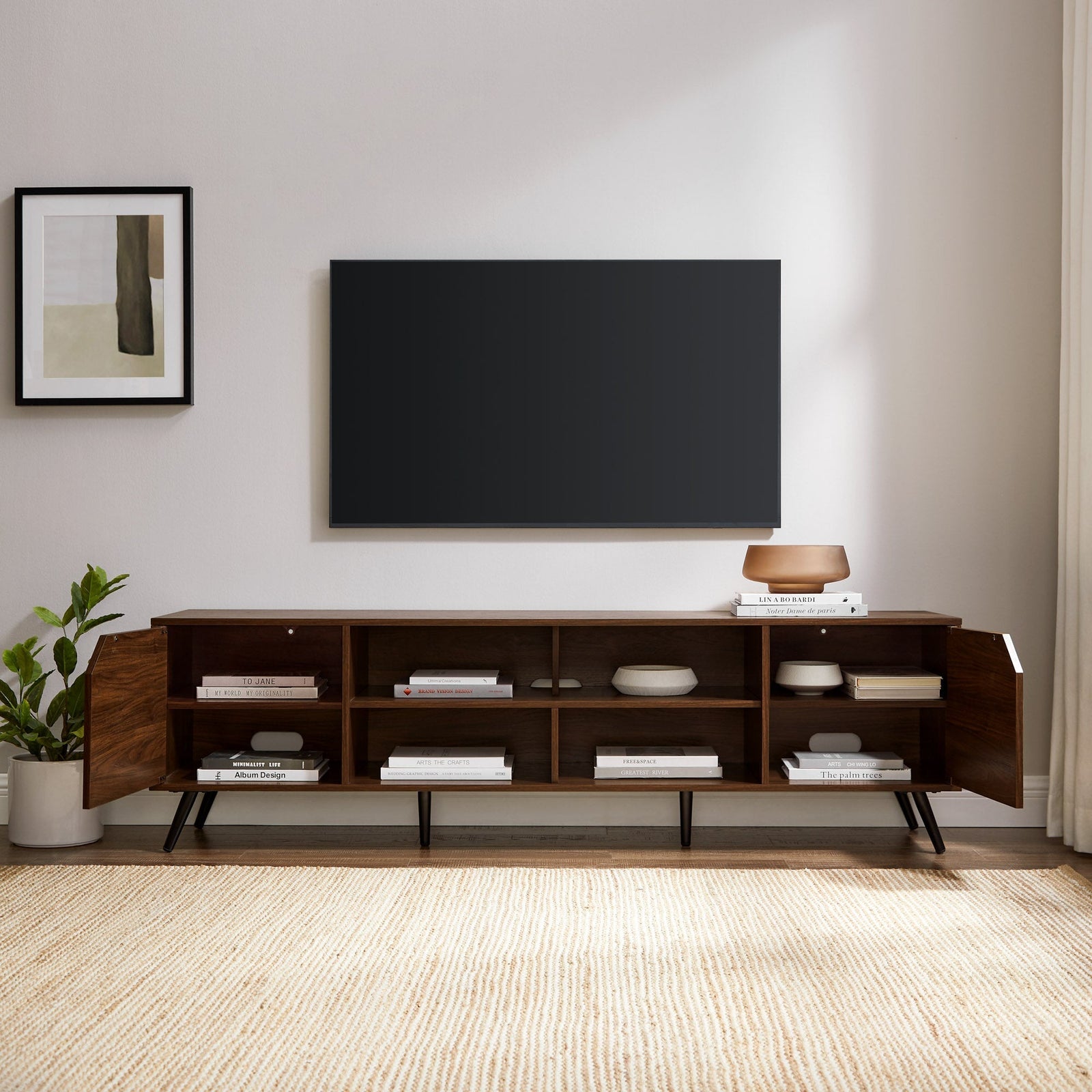 Colección de muebles de TV angulares de estilo moderno de mediados de siglo de Noah