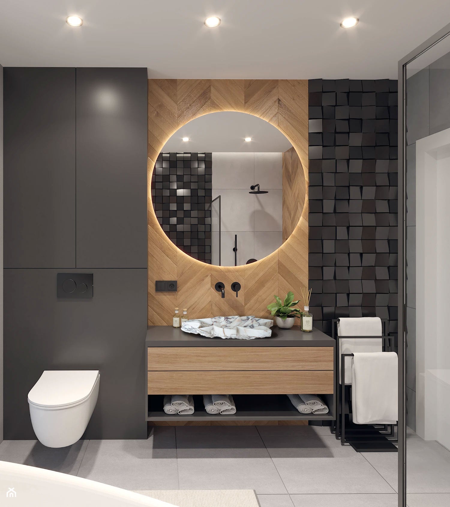 Lavabo de baño con diseño de hojas de mármol Calacatta Viola pulido sobre tocador