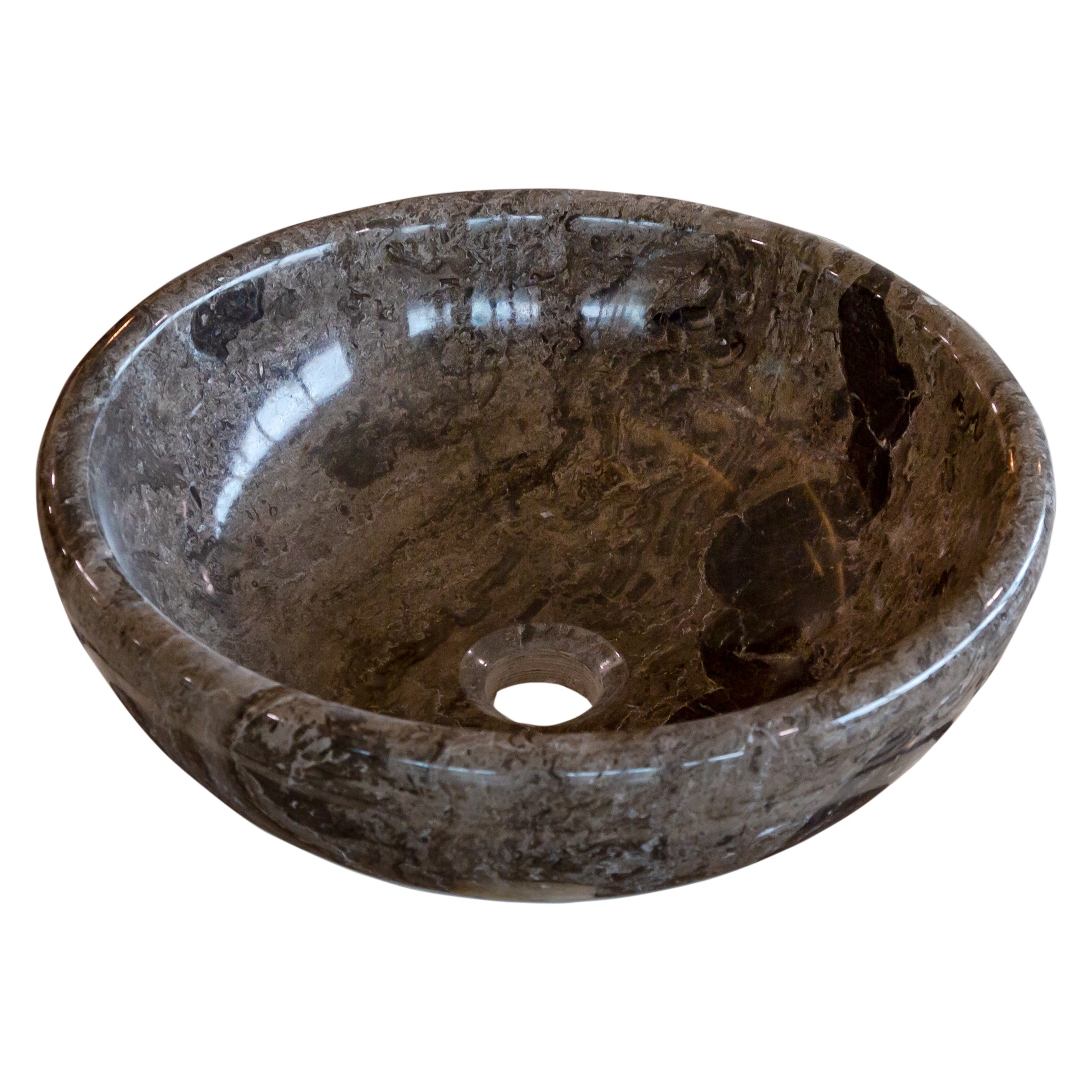 Narcist Brown Natural Stone Marble Vessel Sink High-Gloss Polished (D)16" (H)6"