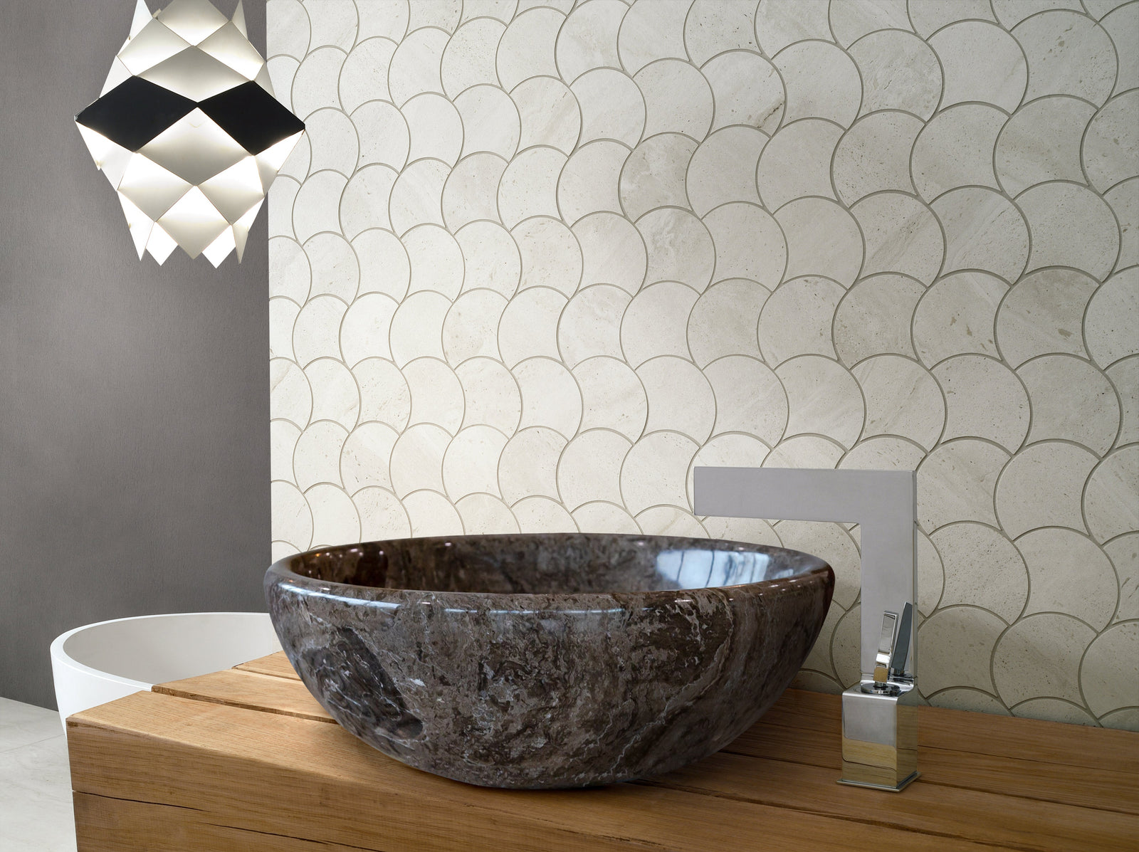 Narcist Brown Natural Stone Marble Vessel Sink High-Gloss Polished (D)16