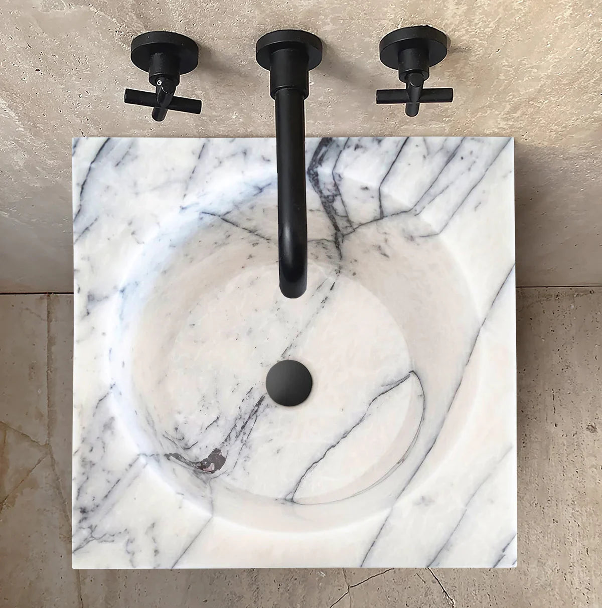 Lavabo de baño independiente en forma de cono con pedestal de mármol blanco de Nueva York de piedra natural
