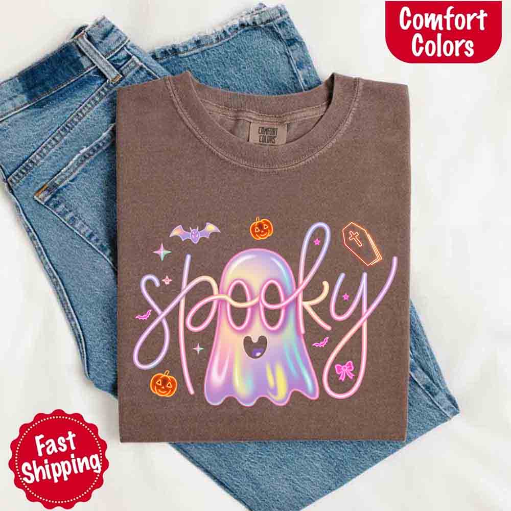 Neon Spooky Ghost Comfort Colors T-Shirt – Trendy Halloween Graphic Tee