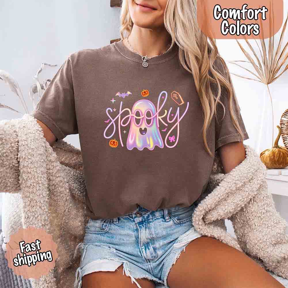 Neon Spooky Ghost Comfort Colors T-Shirt – Trendy Halloween Graphic Tee