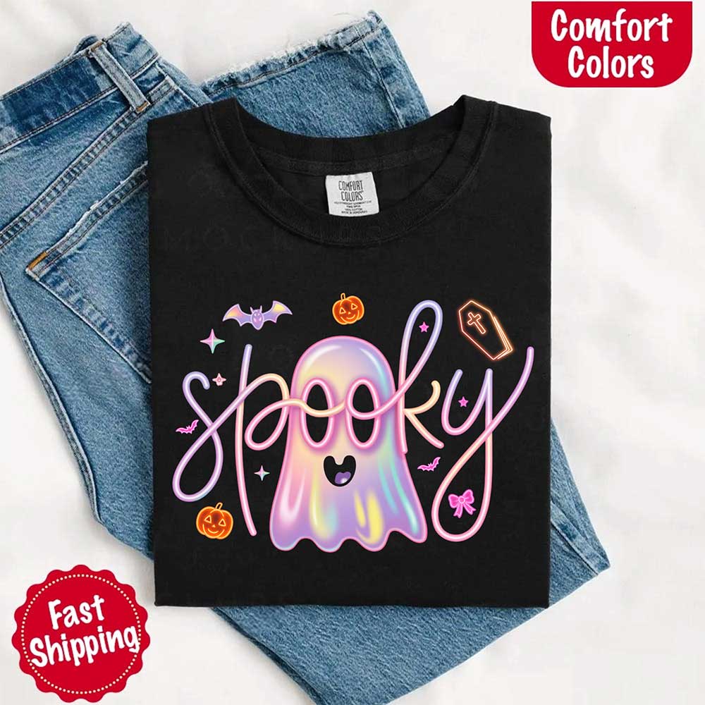 Neon Spooky Ghost Comfort Colors T-Shirt – Trendy Halloween Graphic Tee
