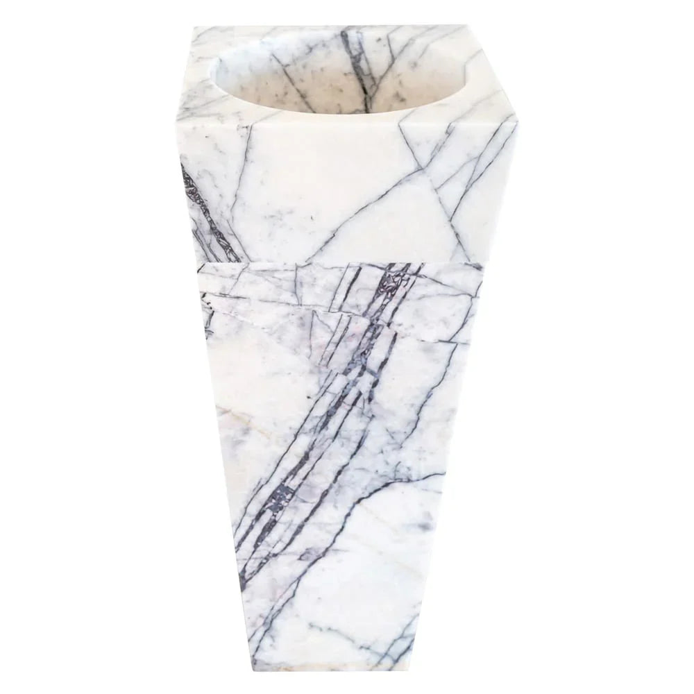 Lavabo de baño independiente en forma de cono con pedestal de mármol blanco de Nueva York de piedra natural