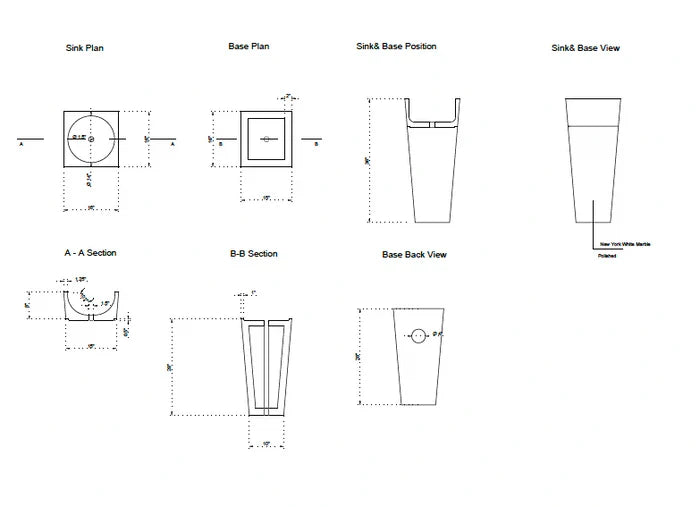 Lavabo de baño independiente en forma de cono con pedestal de mármol blanco de Nueva York de piedra natural