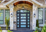 Puerta de hierro contemporánea Atlas con ventanas laterales