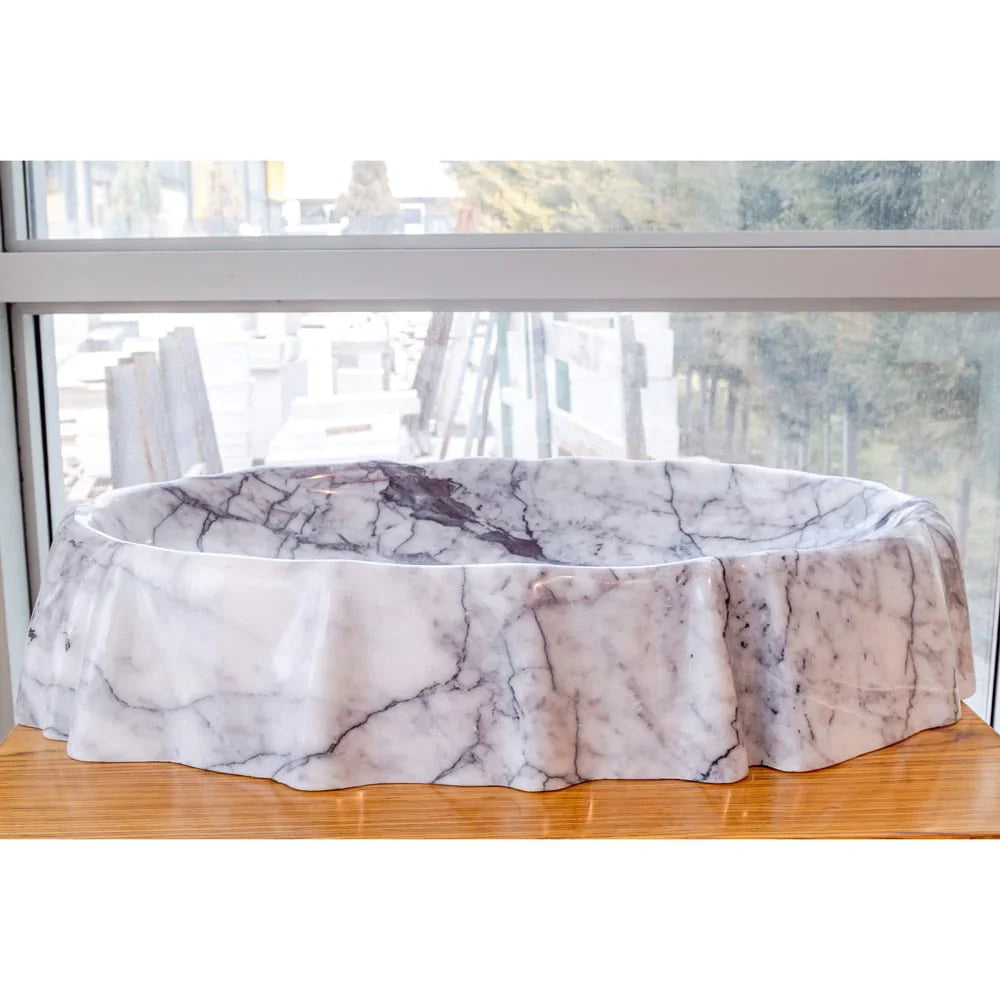 Lavabo sobre lavabo de baño de mármol pulido de diseñador de Nueva York
