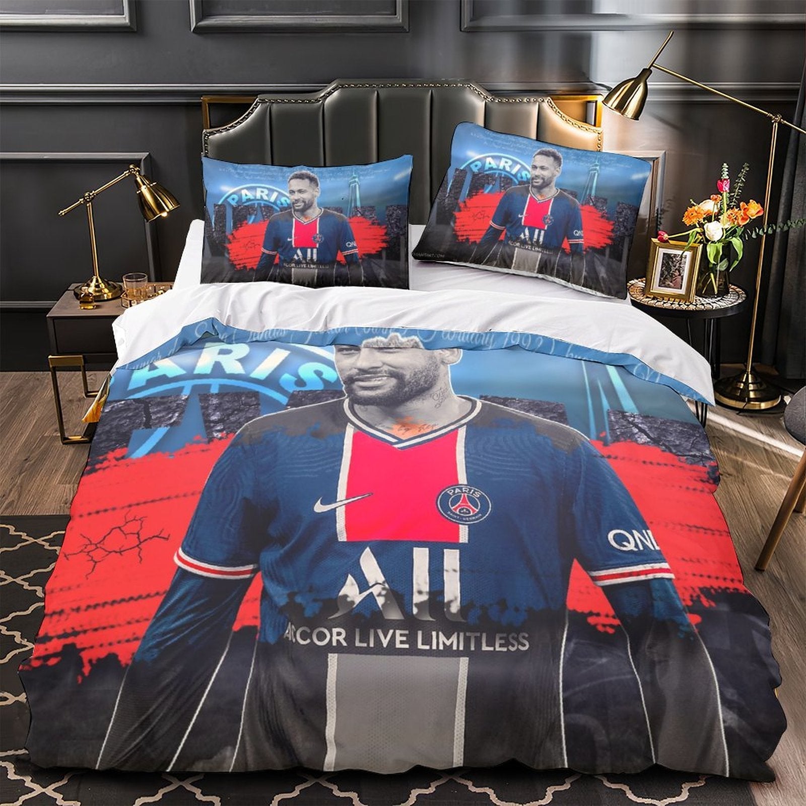 Juego de cama con estampado de Neymar, funda de edredón sin relleno
