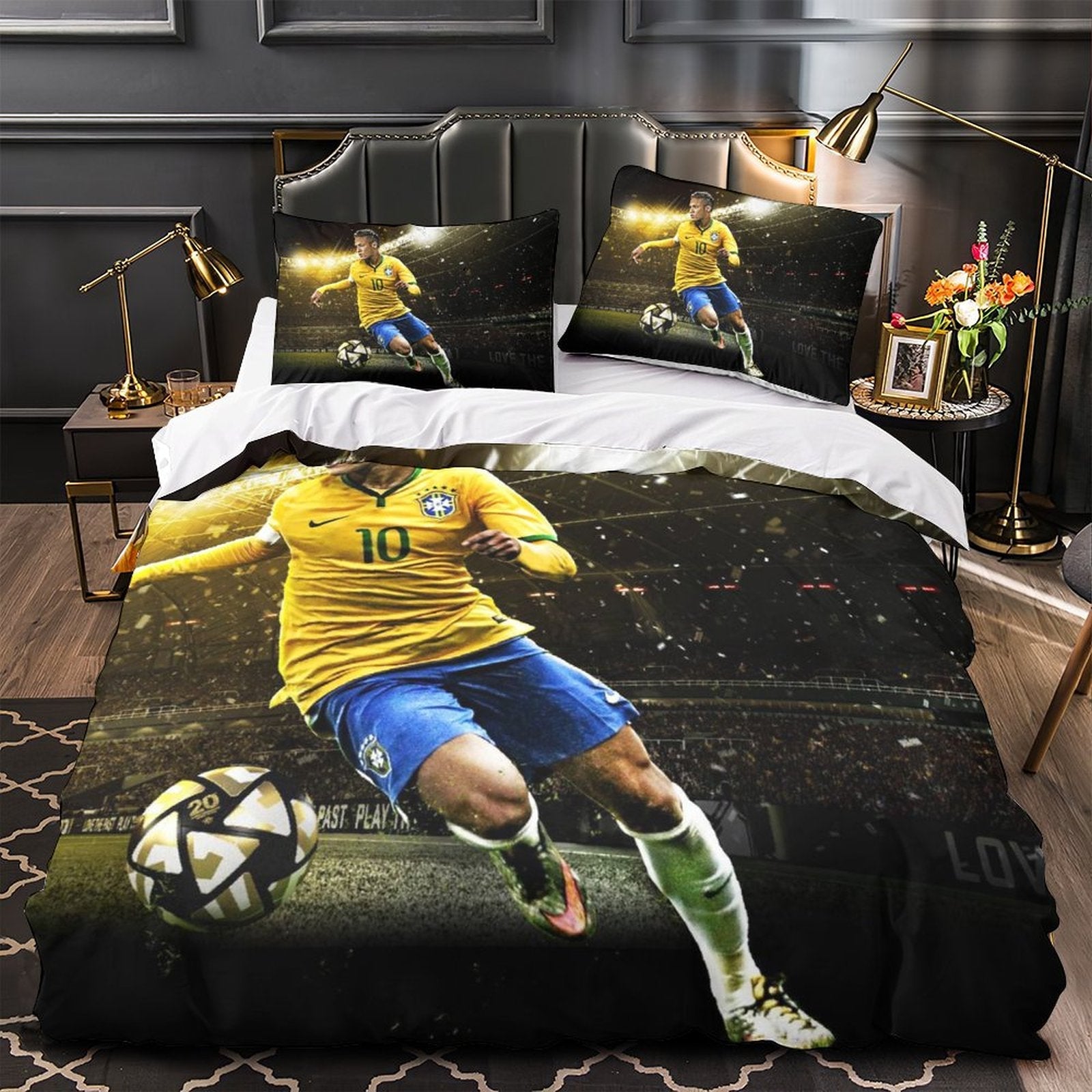 Juego de cama con estampado de Neymar, funda de edredón sin relleno