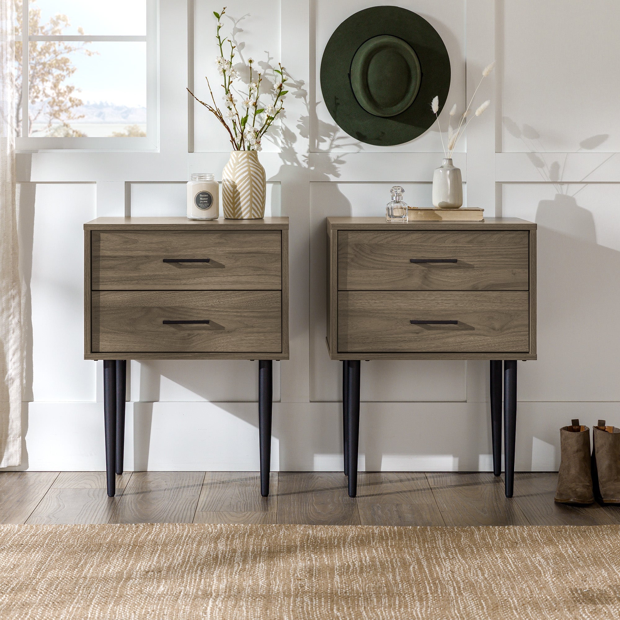 Mesita de noche/mesa auxiliar con dos cajones Olivia, juego de 2