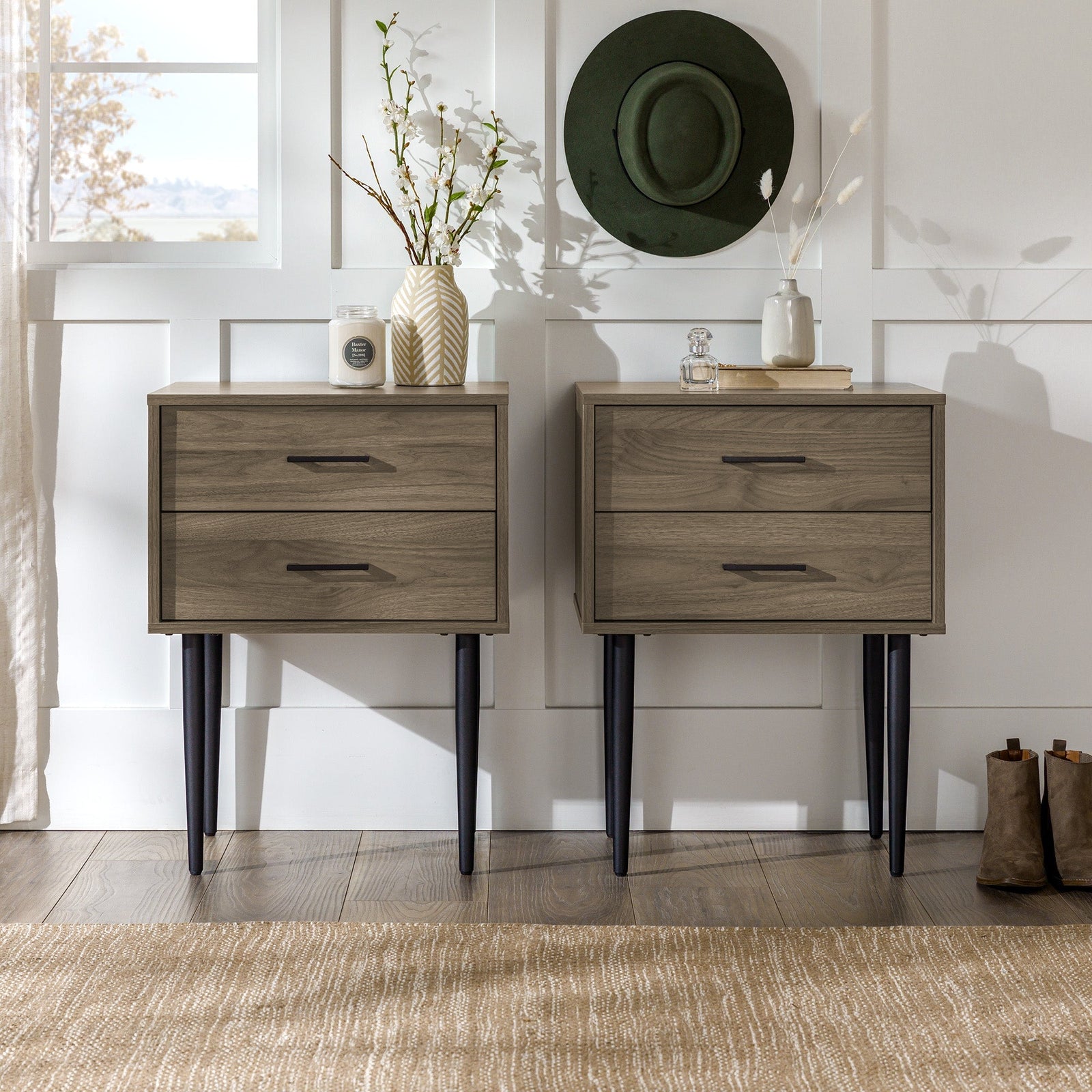 Mesita de noche/mesa auxiliar con dos cajones Olivia, juego de 2