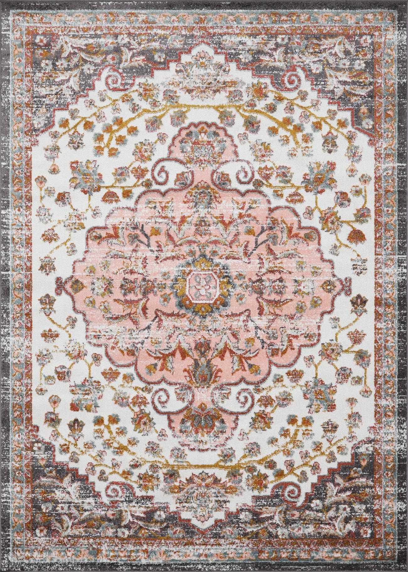 Alfombra con medallón floral de roble