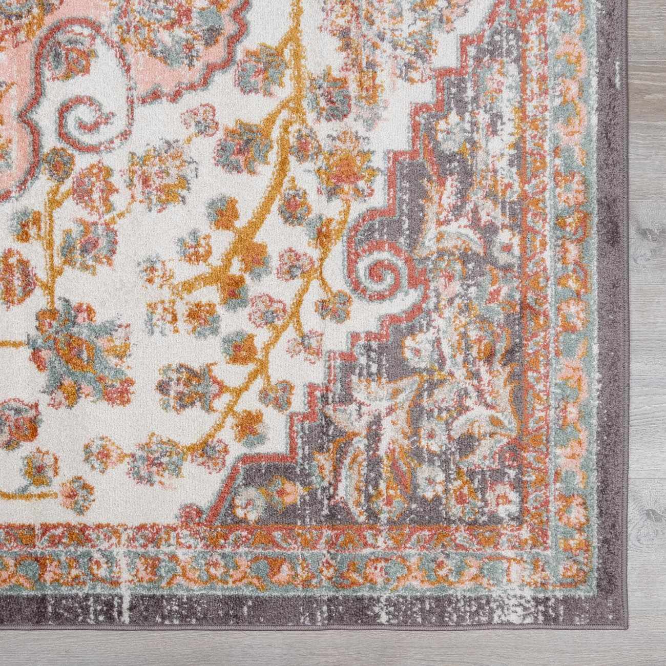 Alfombra con medallón floral de roble
