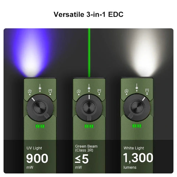 OLIGHT ARKFELDPRO3RODGV3 Linterna plana EDC Arkfeld Pro con luz LED, UV y láser - Verde OD