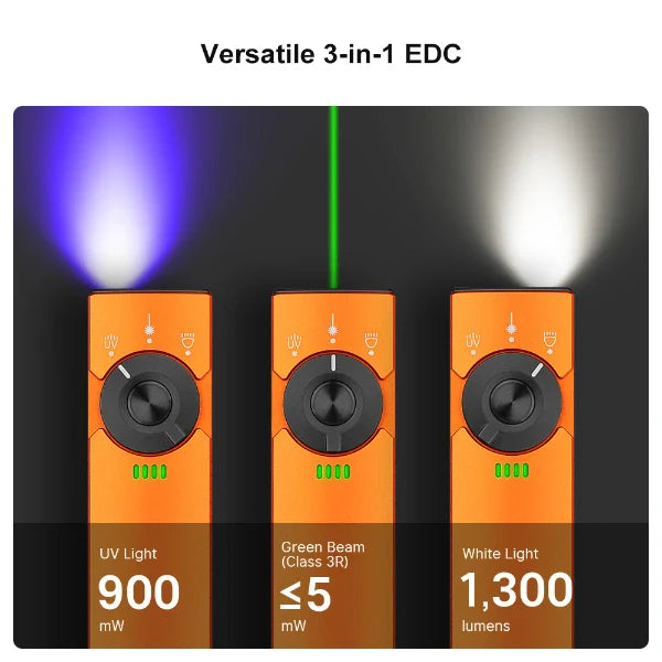 Linterna EDC plana Arkfeld Pro de OLIGHT ARKFELDPRO3ROGV3 con luz LED, luz ultravioleta y láser, color naranja