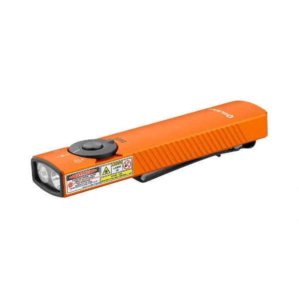 Linterna EDC plana Arkfeld Pro de OLIGHT ARKFELDPRO3ROGV3 con luz LED, luz ultravioleta y láser, color naranja