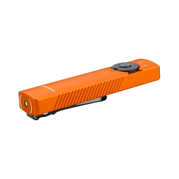 Linterna EDC plana Arkfeld Pro de OLIGHT ARKFELDPRO3ROGV3 con luz LED, luz ultravioleta y láser, color naranja