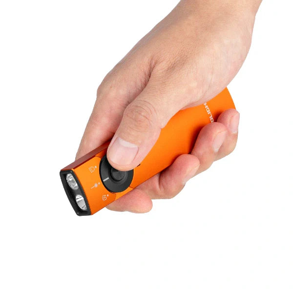 Linterna EDC plana Arkfeld Pro de OLIGHT ARKFELDPRO3ROGV3 con luz LED, luz ultravioleta y láser, color naranja