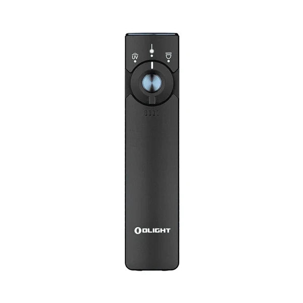 Linterna EDC plana Arkfeld Pro de OLIGHT ARKFELDPRO3RBKCWV3 con luz LED, luz ultravioleta y láser, color negro