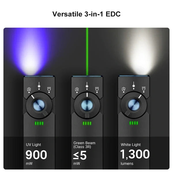 Linterna EDC plana Arkfeld Pro de OLIGHT ARKFELDPRO3RBKCWV3 con luz LED, luz ultravioleta y láser, color negro