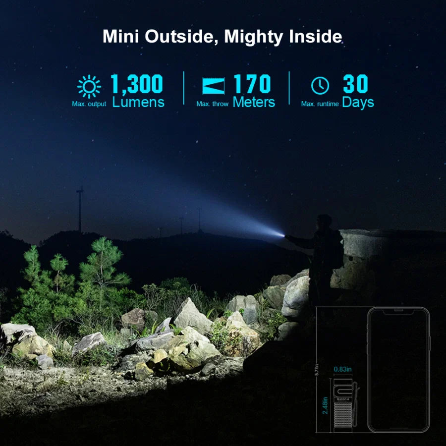 OLIGHT BATON4KITRGBU Baton 4 Potente linterna EDC de 1300 lúmenes, azul real, de primera calidad (con estuche de carga)
