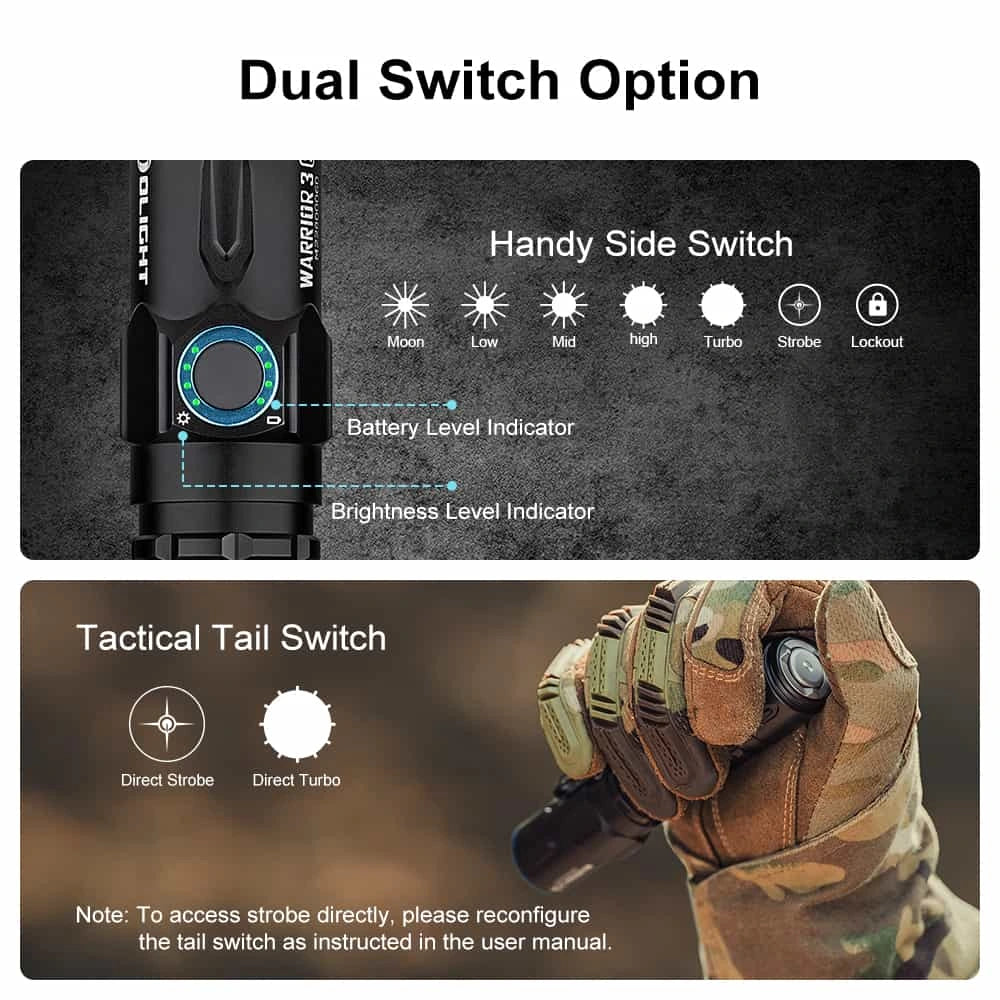 Linterna táctica de luz alta Warrior 3S de OLIGHT WARRIOR3SBK - Negra
