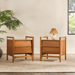 Mesita de noche de madera con dos cajones de estilo moderno de mediados de siglo de Oswald