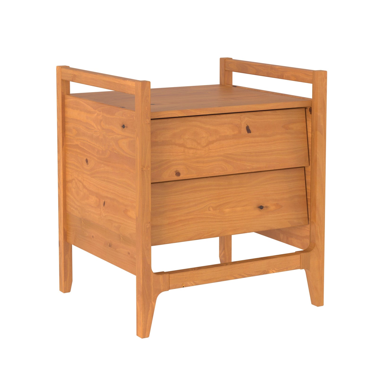 Mesita de noche de madera con dos cajones de estilo moderno de mediados de siglo de Oswald