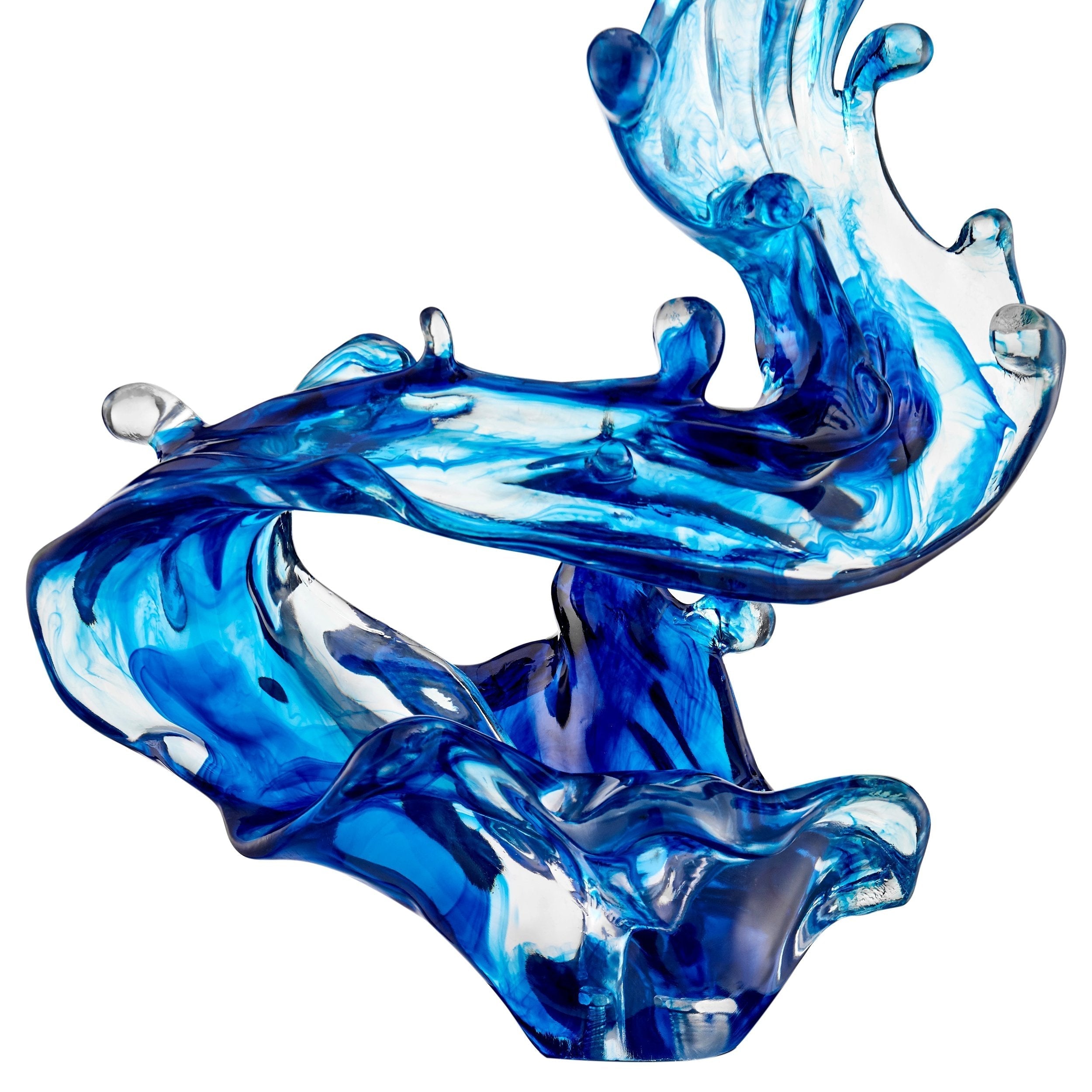 Escultura de piso con forma de ola de Cortes Bay en color azul océano y soporte negro, 57" de alto